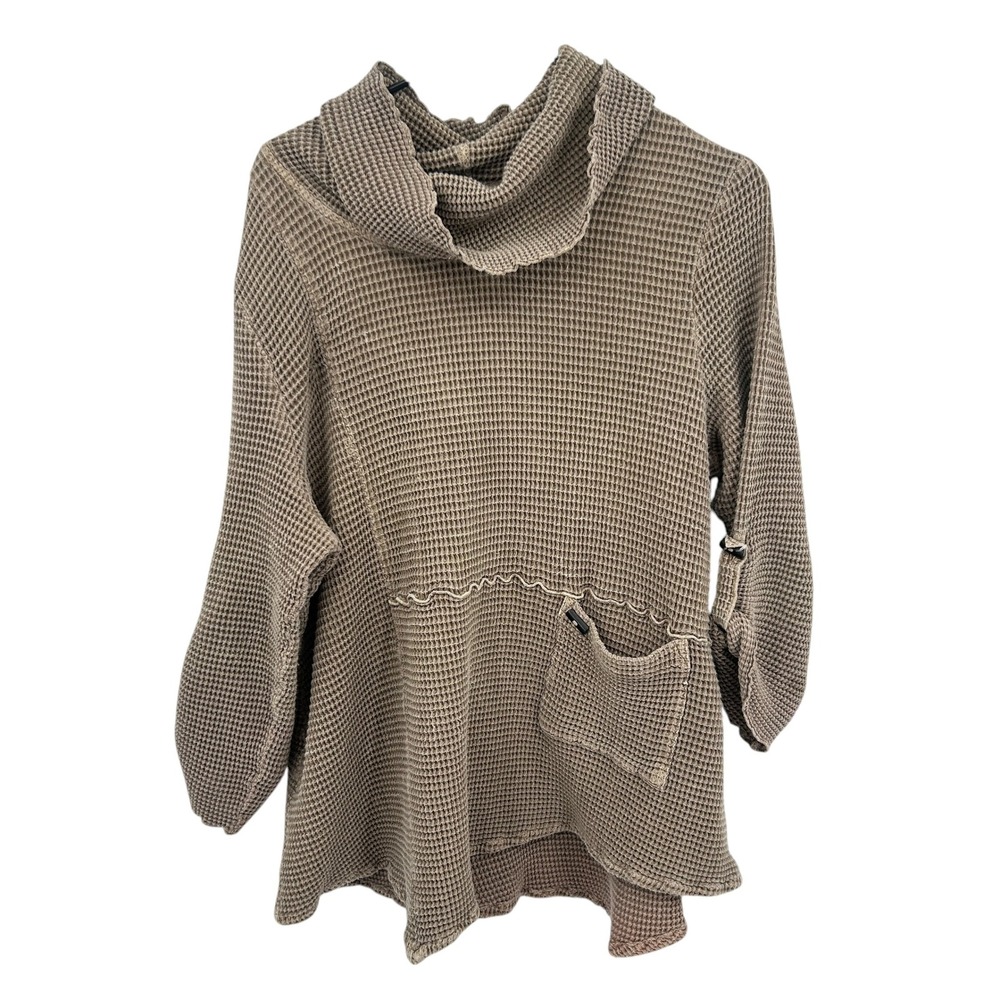 Oversized Earthy Waffle Knit Tunic XL Taupe Slouchy Thermal Lagenlook Cozy
